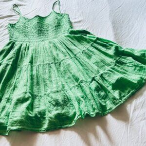 NWT American Eagle Green Smocked Tiered Mini Dress S Spring Summer Pockets